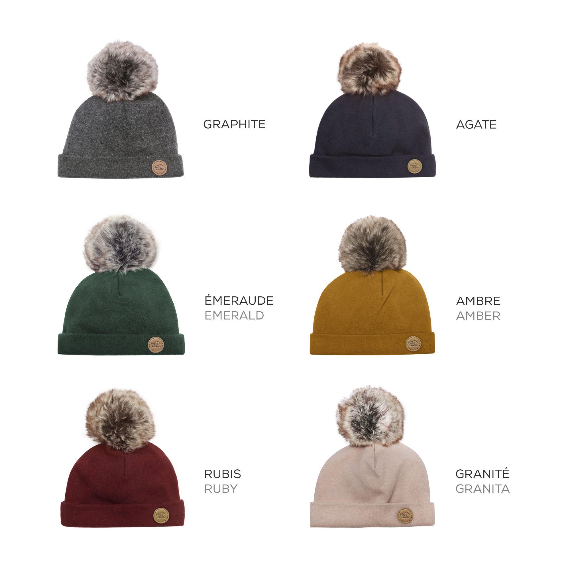 6 couleurs de tuques avec pompom