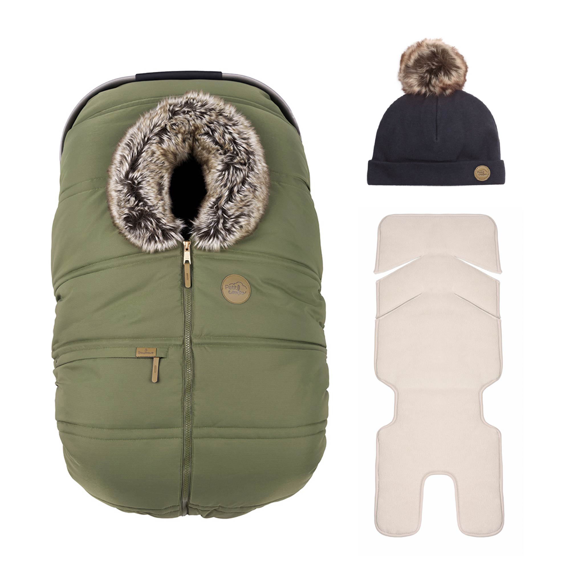 Ensemble : Housse 3 saisons classique avec une tuque pompon 0-6m et un fond isolant