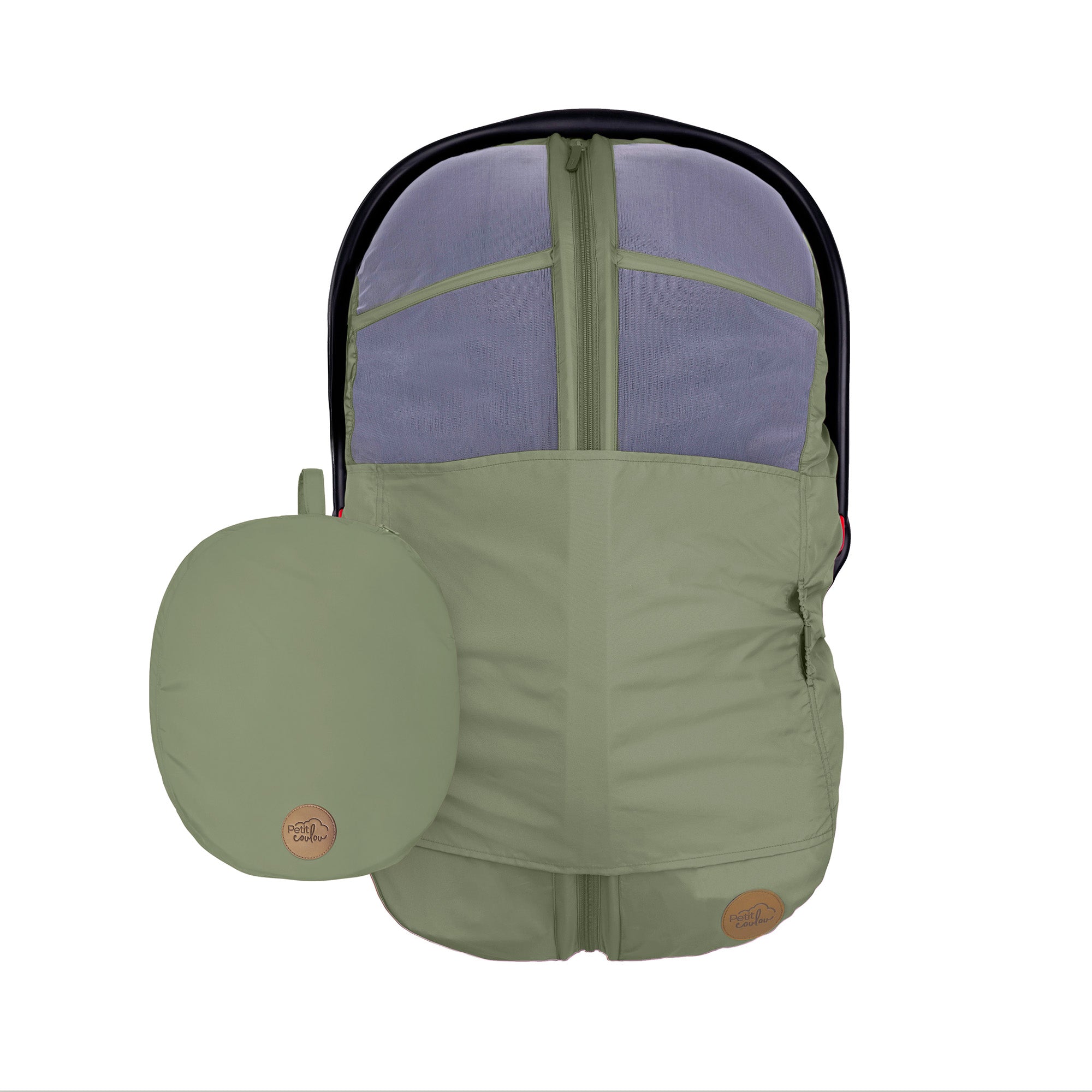 Sage summer car seat cover with pocket by Petit Coulou