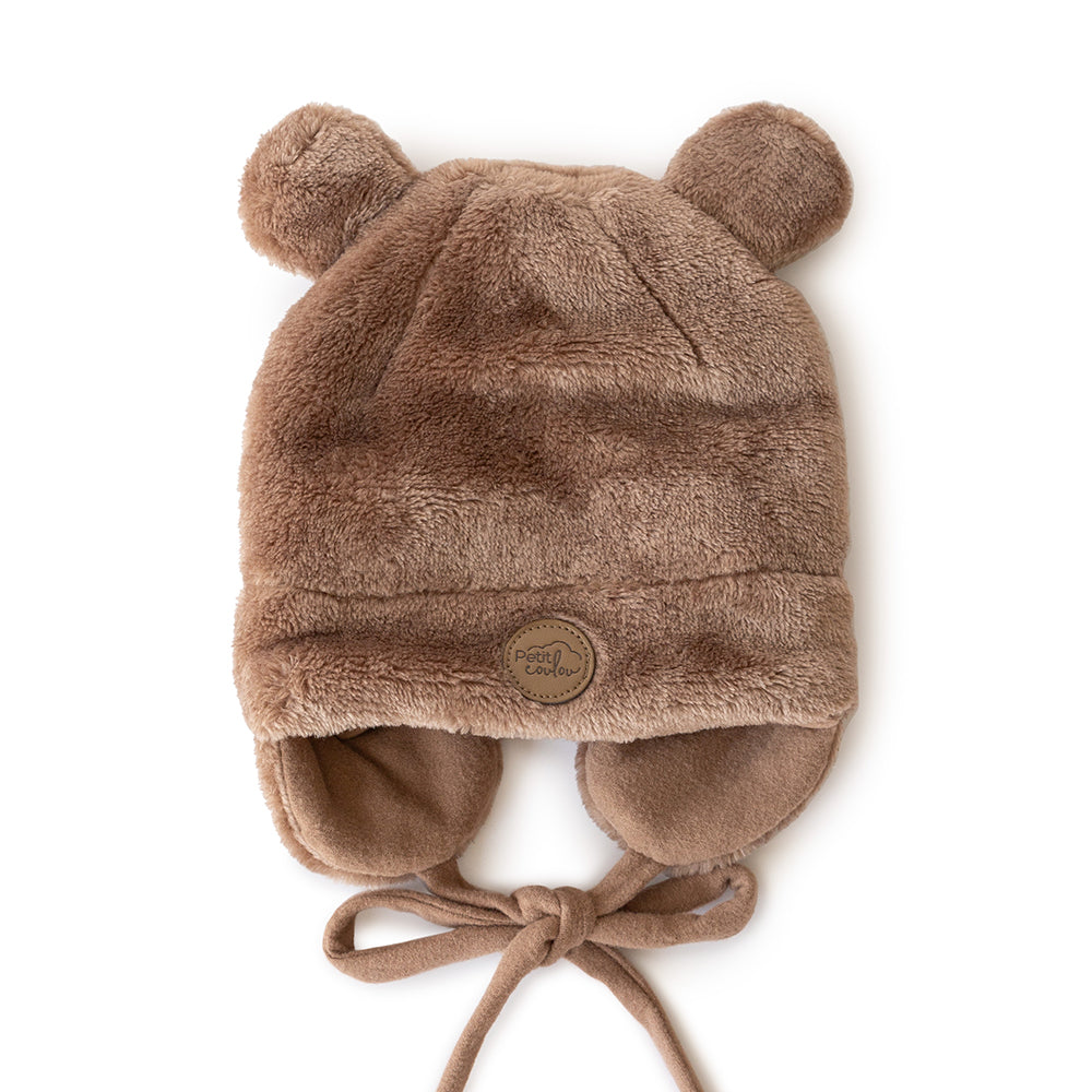 Tuque ourson avec oreilles couleur moka pour bébé