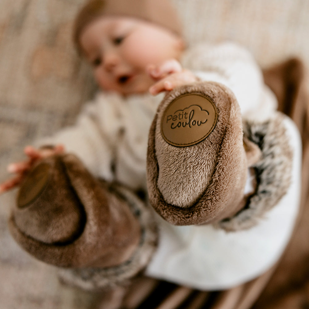 New born baby booties#color_mocha#couleur_moka#size_0-6m#taille_0-6m