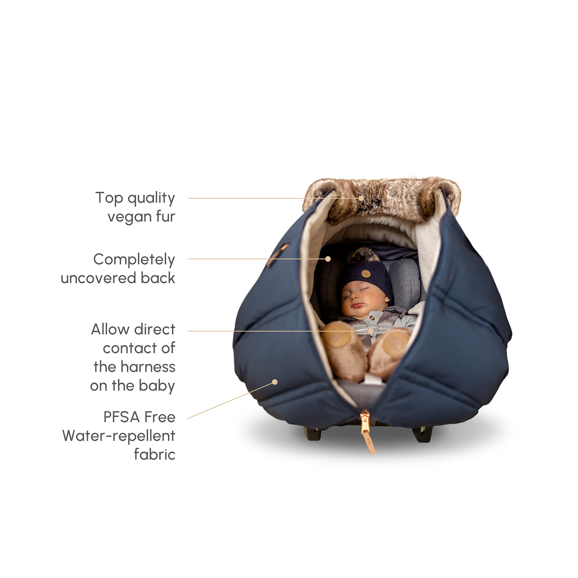 #locale_en Baby in a baby car seat with a Petit Coulou winter cover with features