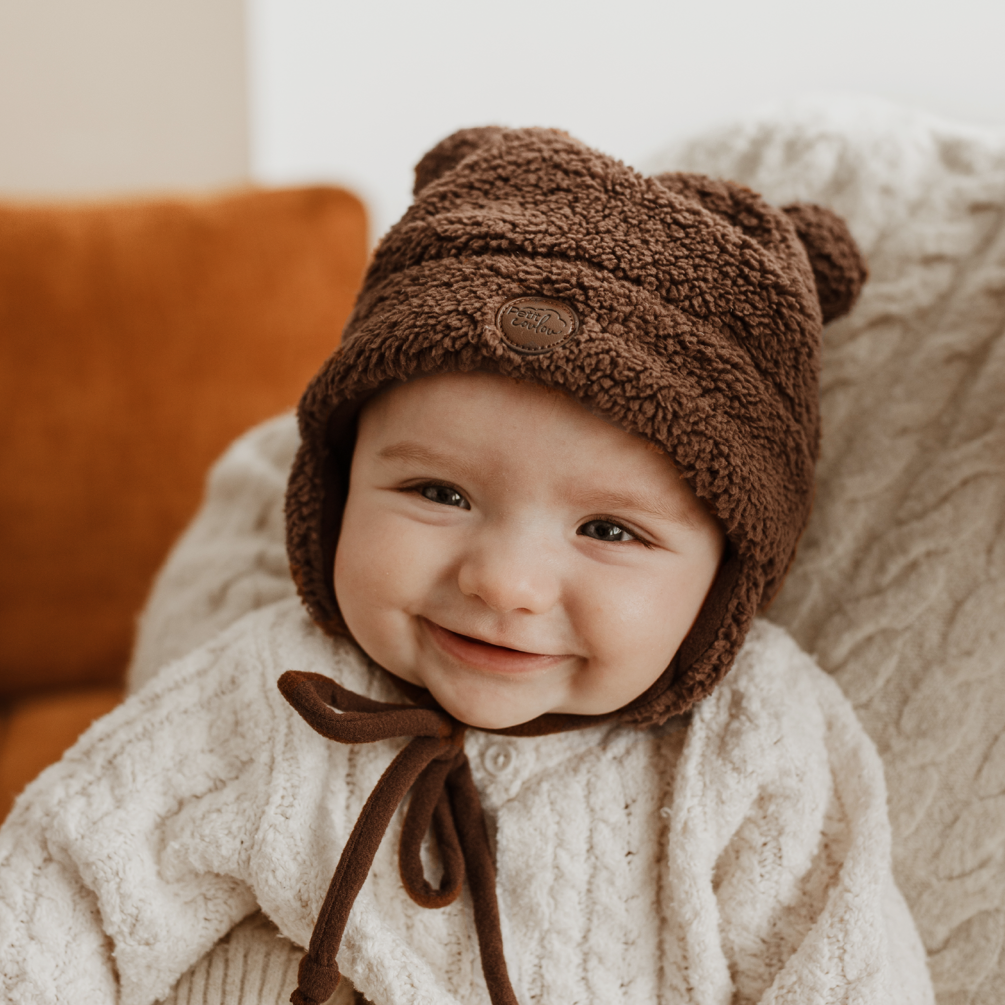 Bundle: Sherpa winter car seat cover with a teddy bear hat and insulating backing