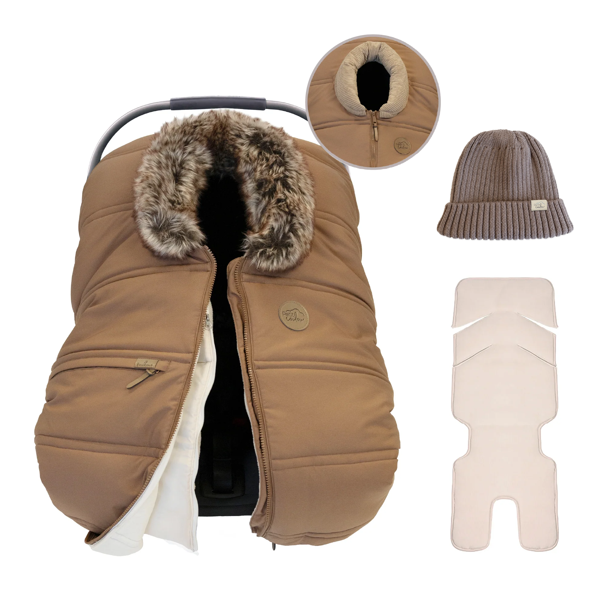 Bundle: 3-Season cover with interchangeable collars, knit beanie and insulated backing