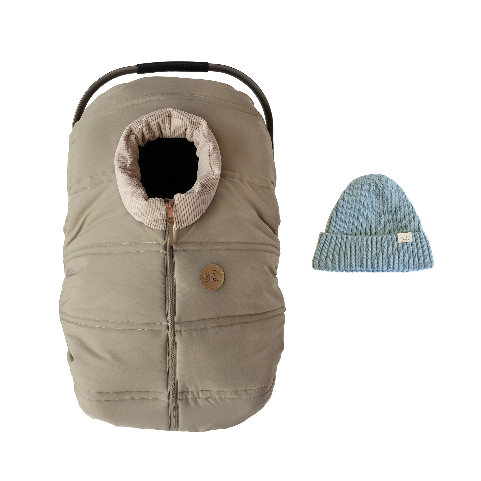 Bundle: Lightweight car seat cover & 0-12m knit beanie