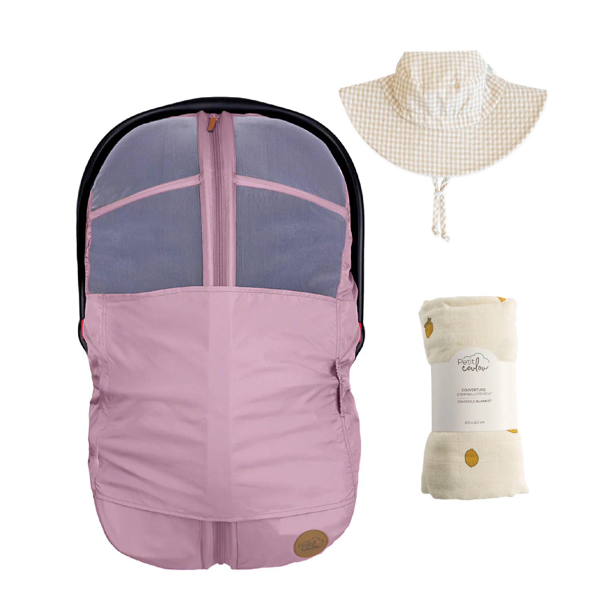 Combo : Housse été 4-en-1 pour siège d'auto avec mousseline et chapeau soleil