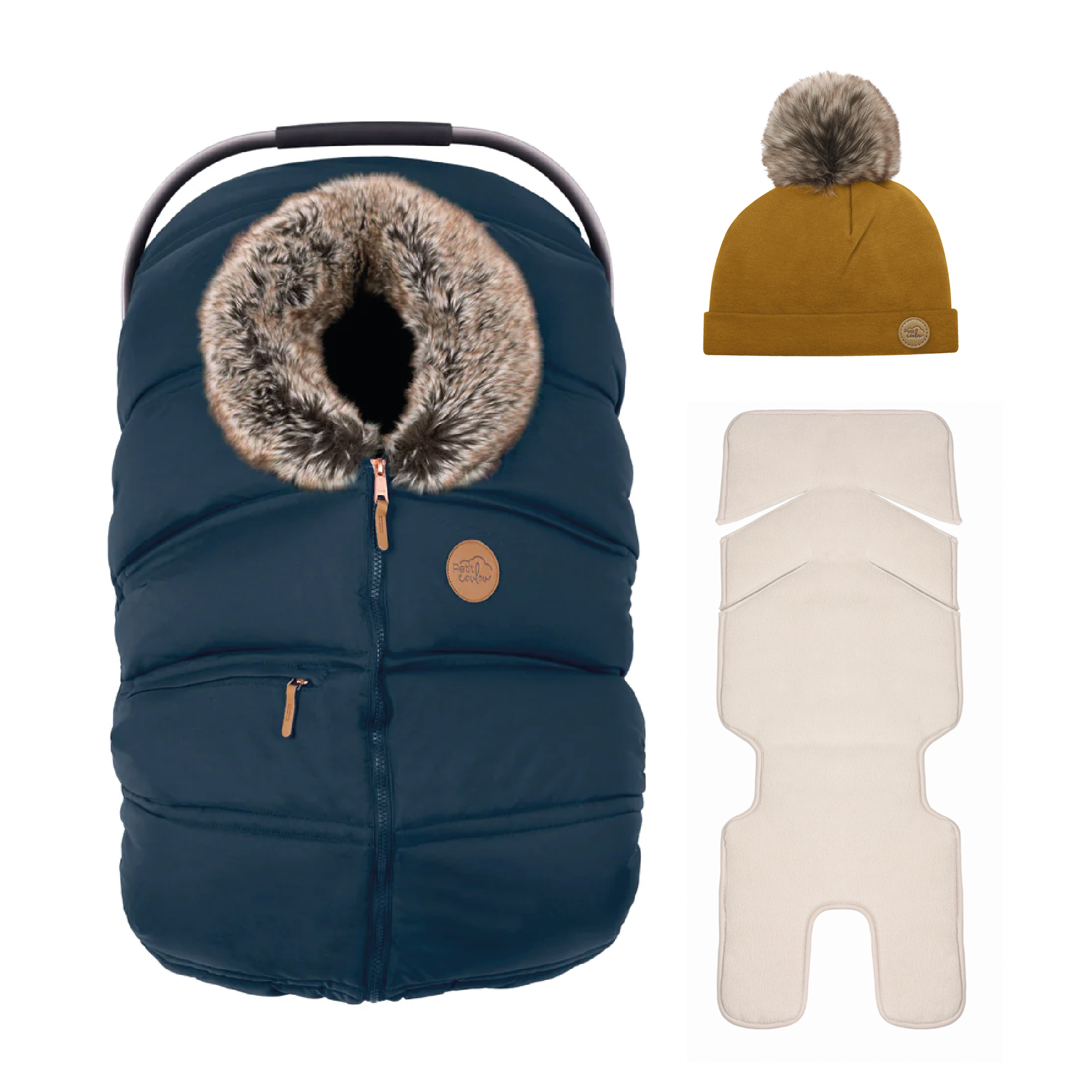 Ensemble : Housse hiver classique avec une tuque pompon 0-6m et un fond isolant