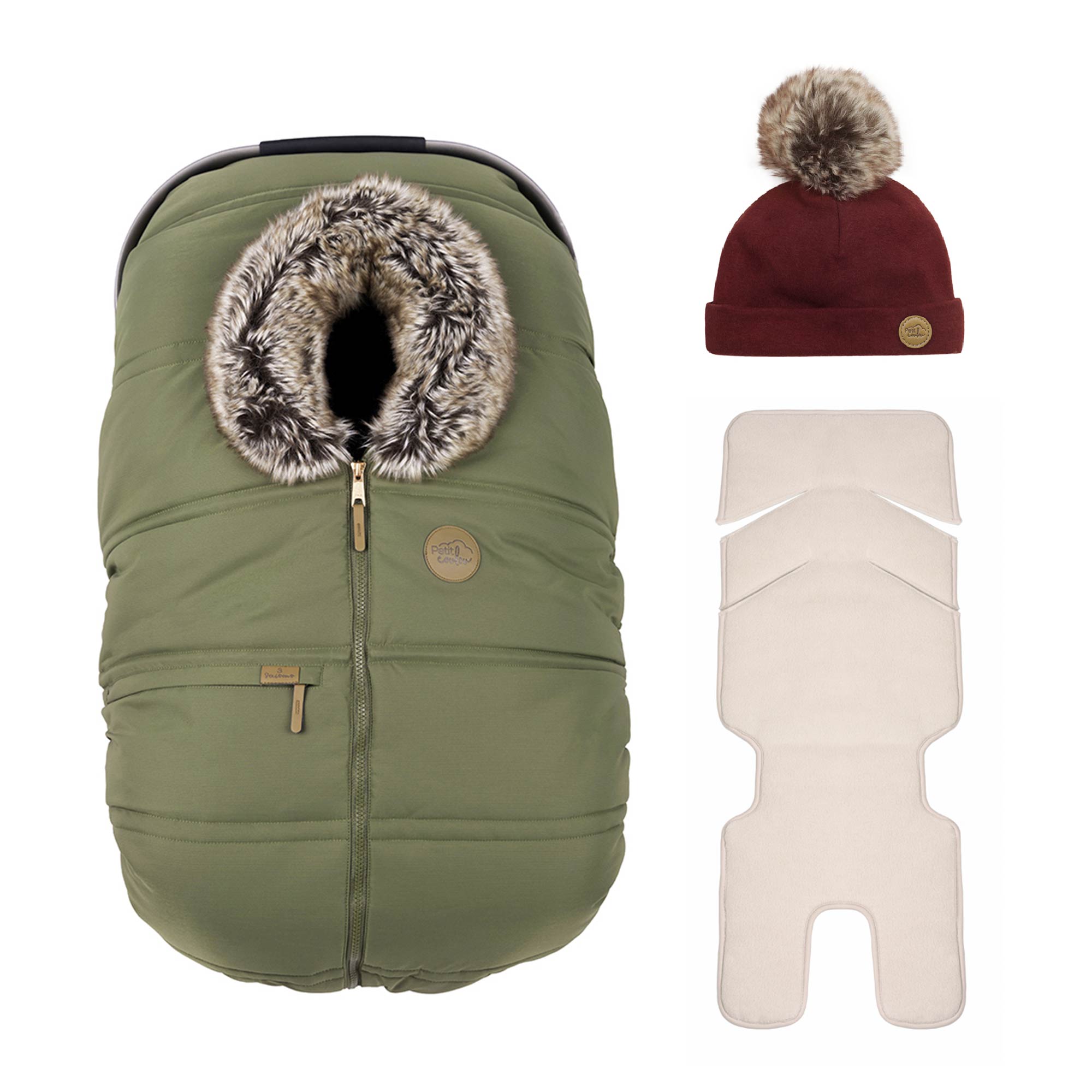 Ensemble : Housse 3 saisons classique avec une tuque pompon 0-6m et un fond isolant