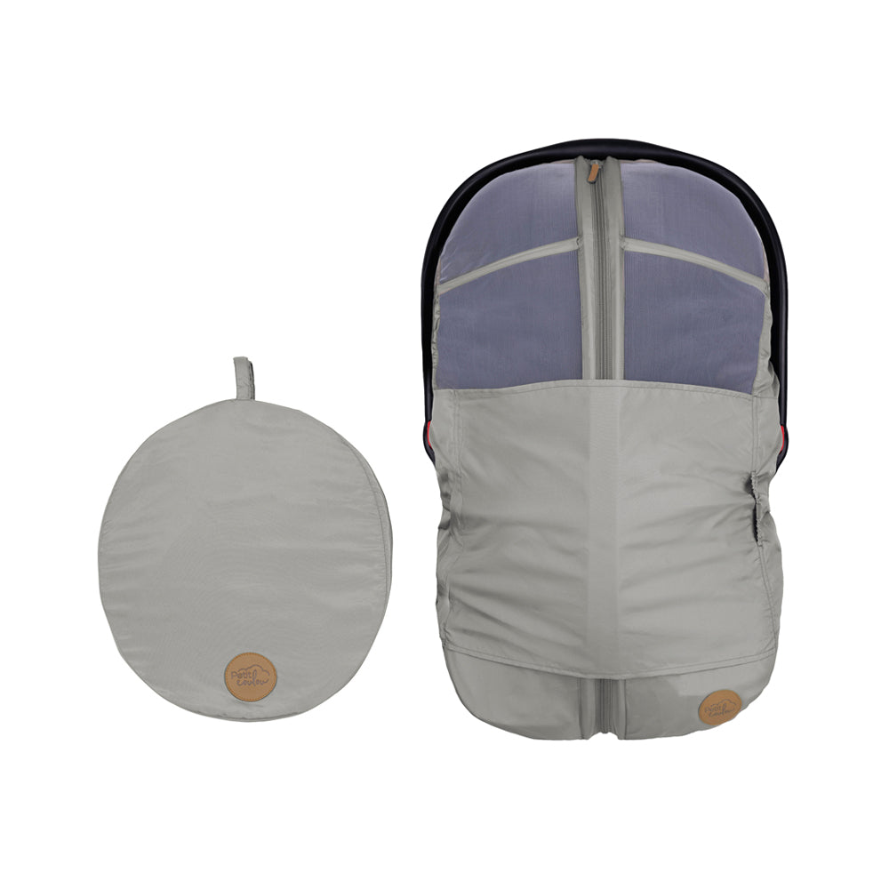 Summer Baby Car seat Cover with carrying bag designed by Petit Coulou. Protect your baby from the wind, the sun, the rain and the mosquitos. 