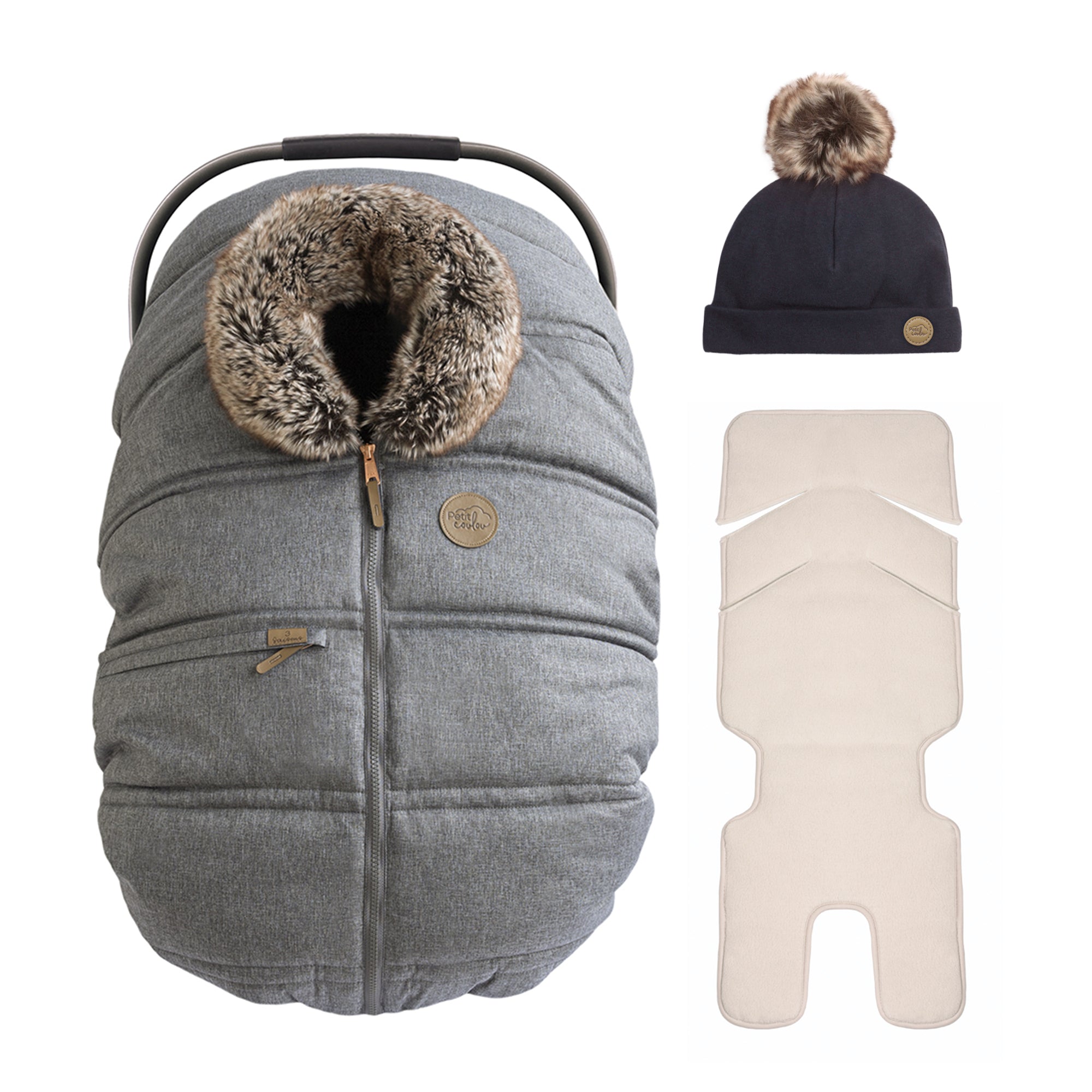 Ensemble : Housse 3 saisons classique avec une tuque pompon 0-6m et un fond isolant