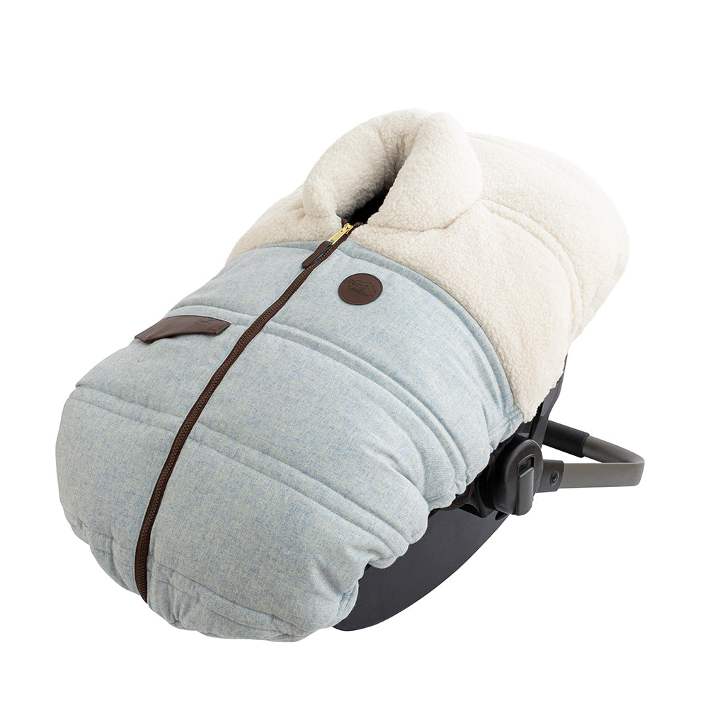 Banff 3 season cover in sherpa and blue wool for baby car seat by Petit Coulou