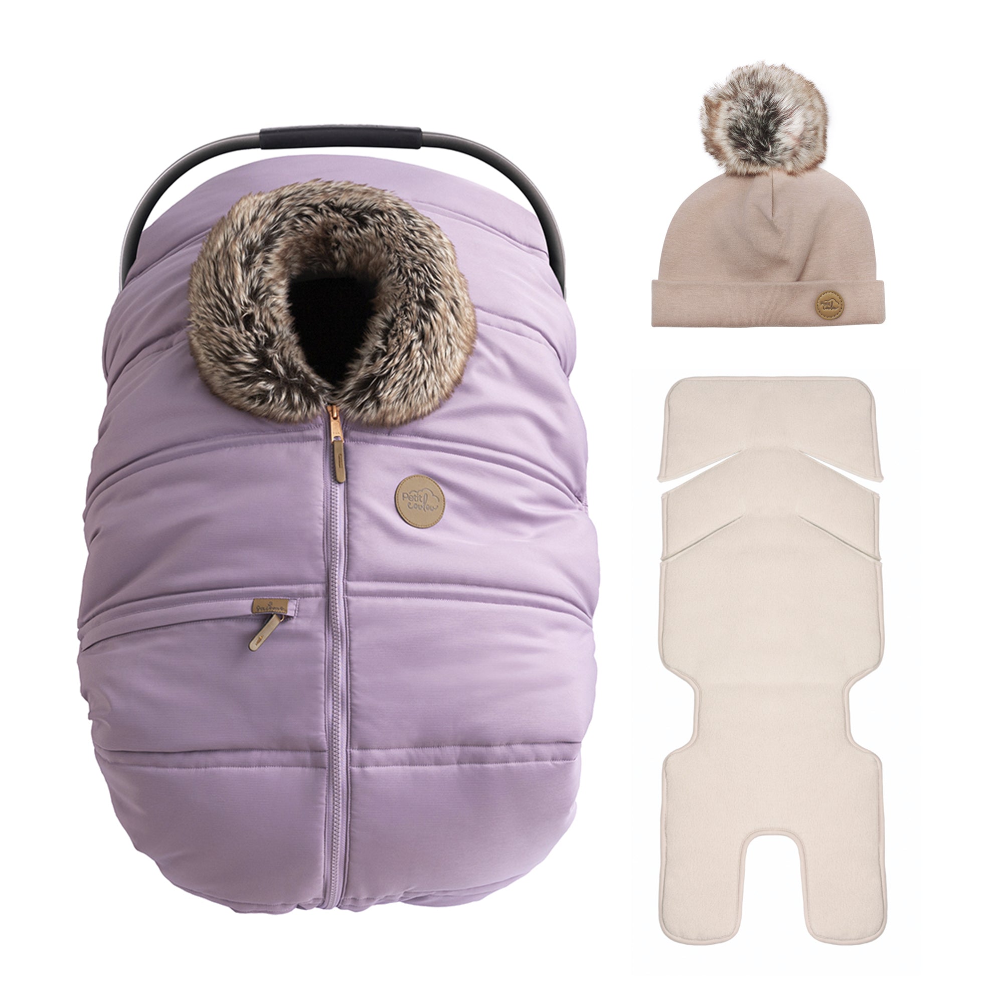Ensemble : Housse 3 saisons classique avec une tuque pompon 0-6m et un fond isolant