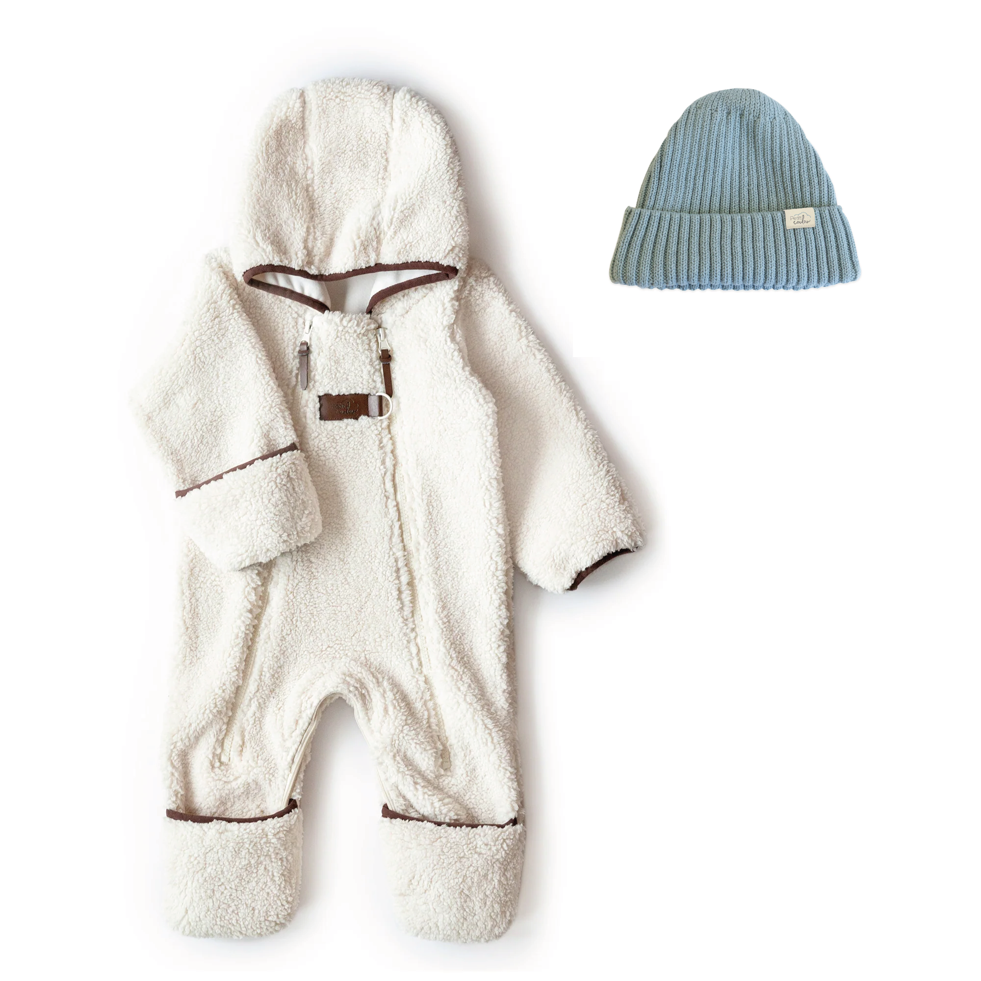 Bundle: Lined Sherpa Onesie with Knit Beanie
