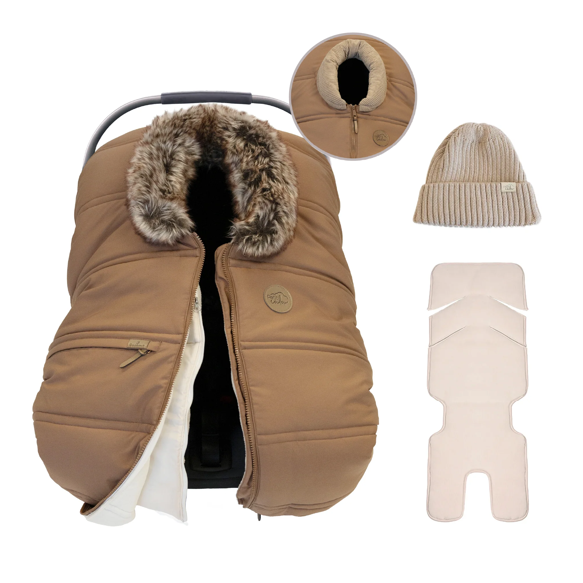 Bundle: 3-Season cover with interchangeable collars, knit beanie and insulated backing