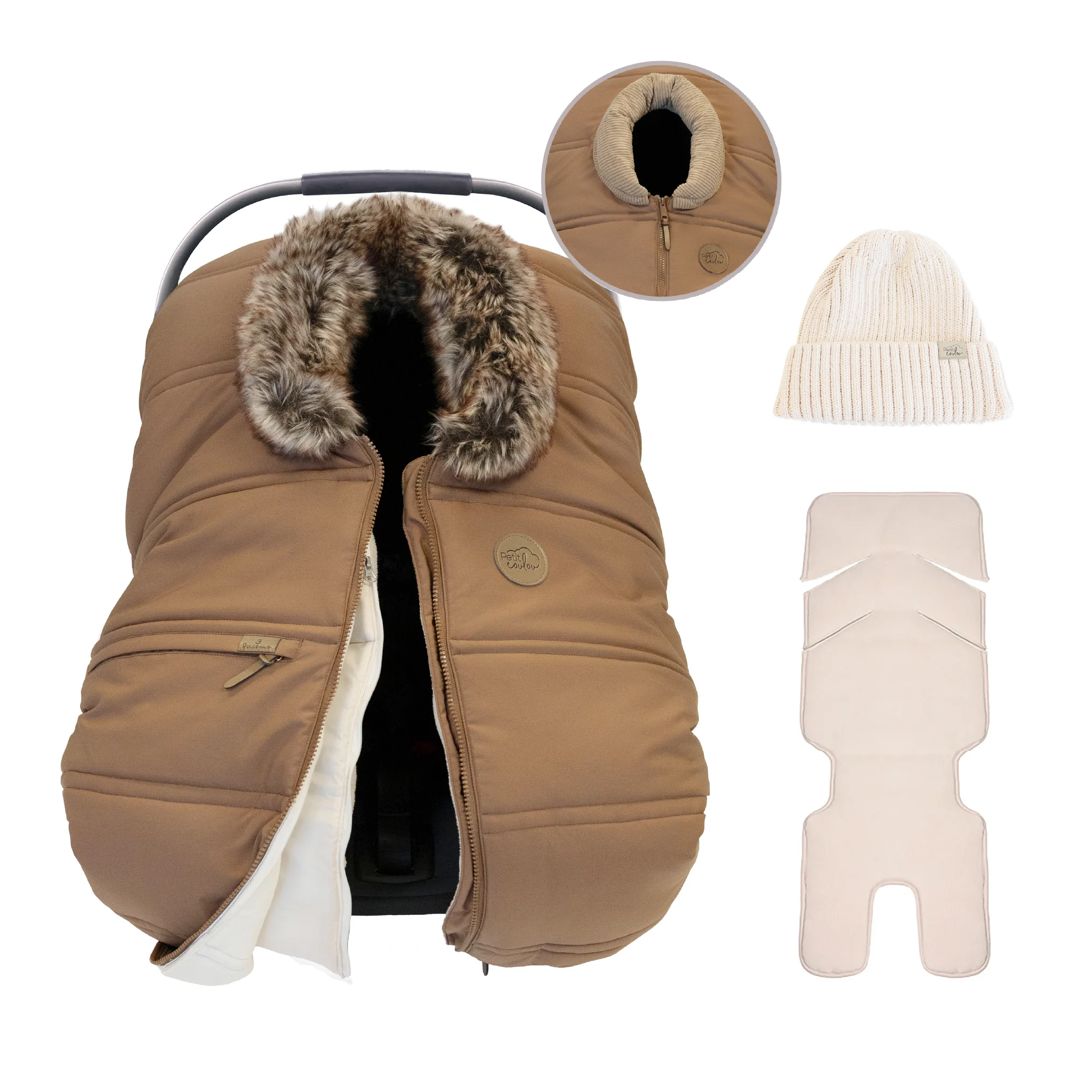 Bundle: 3-Season cover with interchangeable collars, knit beanie and insulated backing