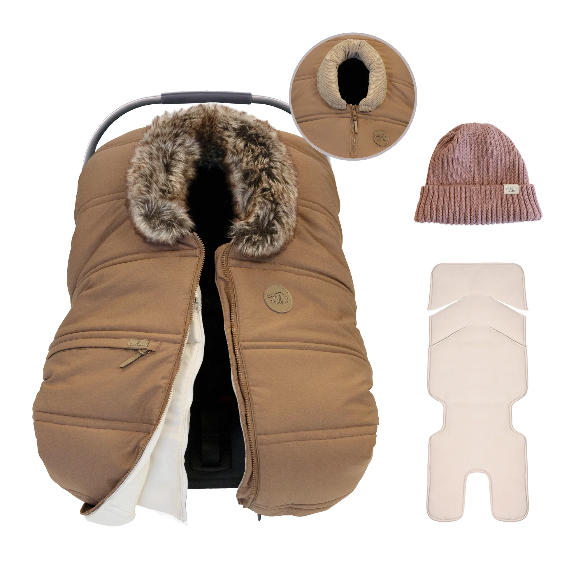 Bundle: 3-Season cover with interchangeable collars, knit beanie and insulated backing