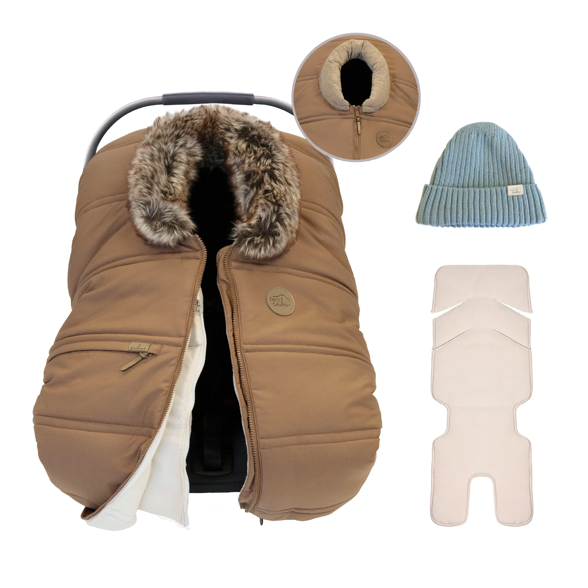 Bundle: 3-Season cover with interchangeable collars, knit beanie and insulated backing