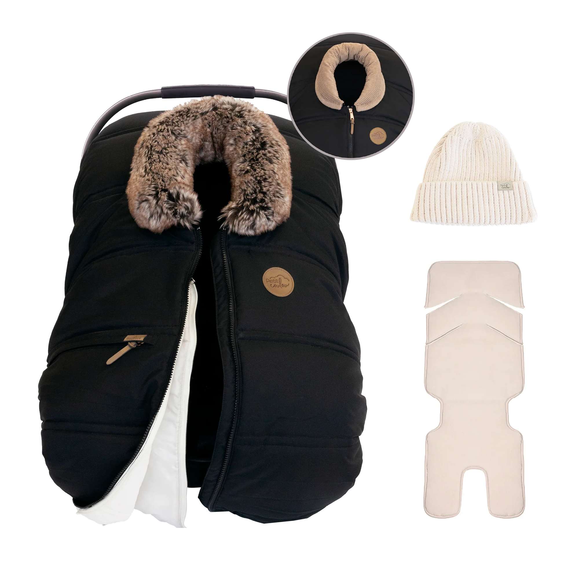 Bundle: 3-Season cover with interchangeable collars, knit beanie and insulated backing
