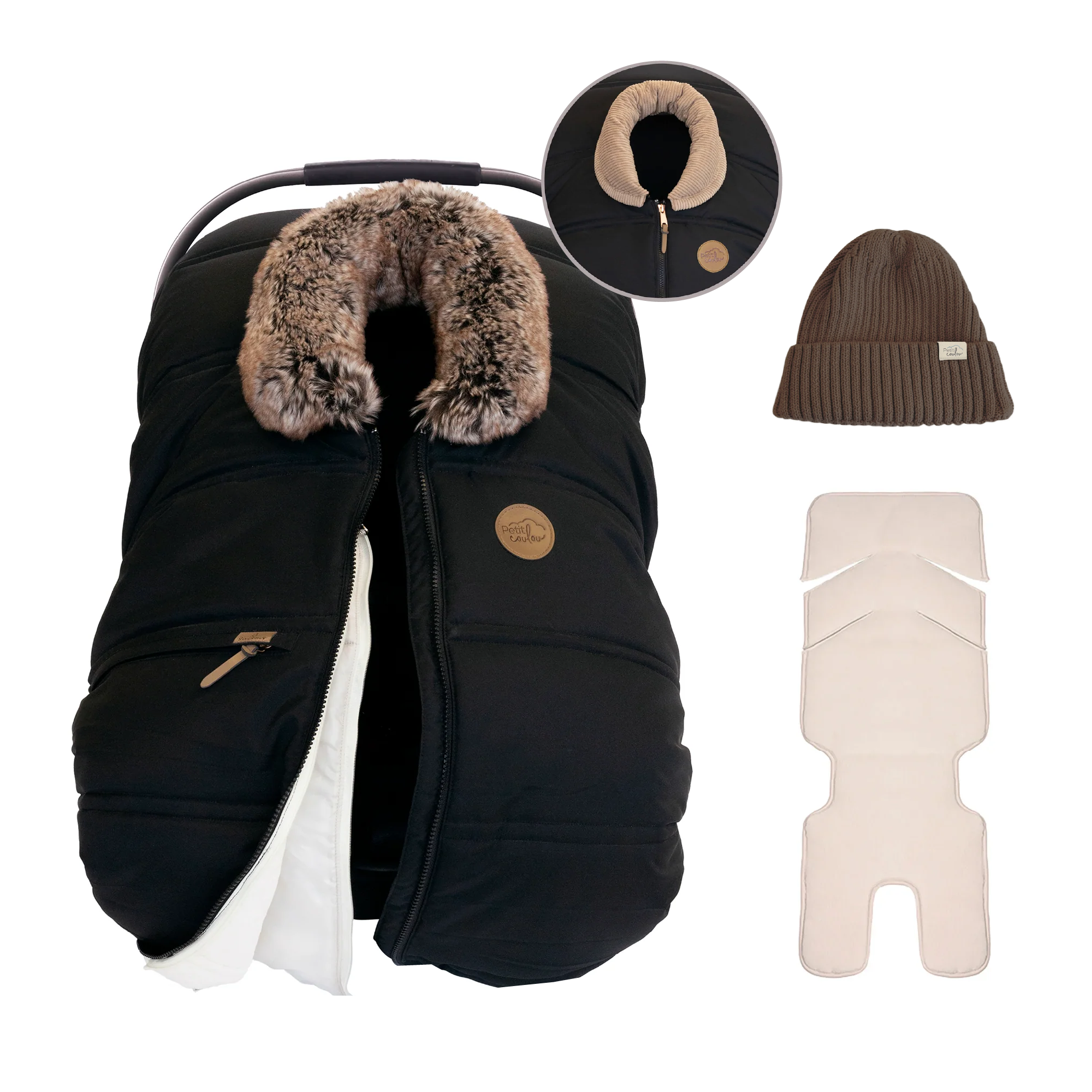 Bundle: 3-Season cover with interchangeable collars, knit beanie and insulated backing