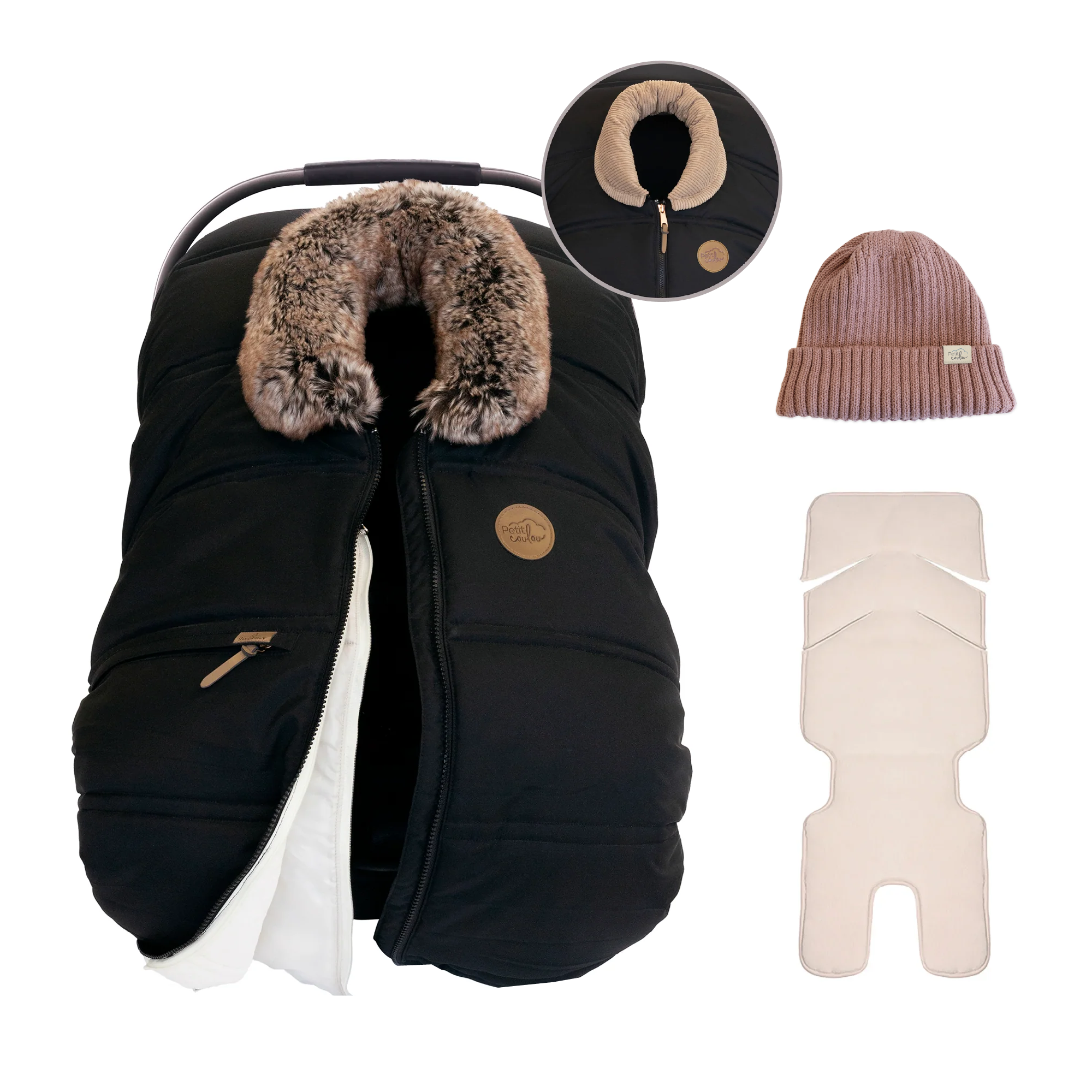 Bundle: 3-Season cover with interchangeable collars, knit beanie and insulated backing