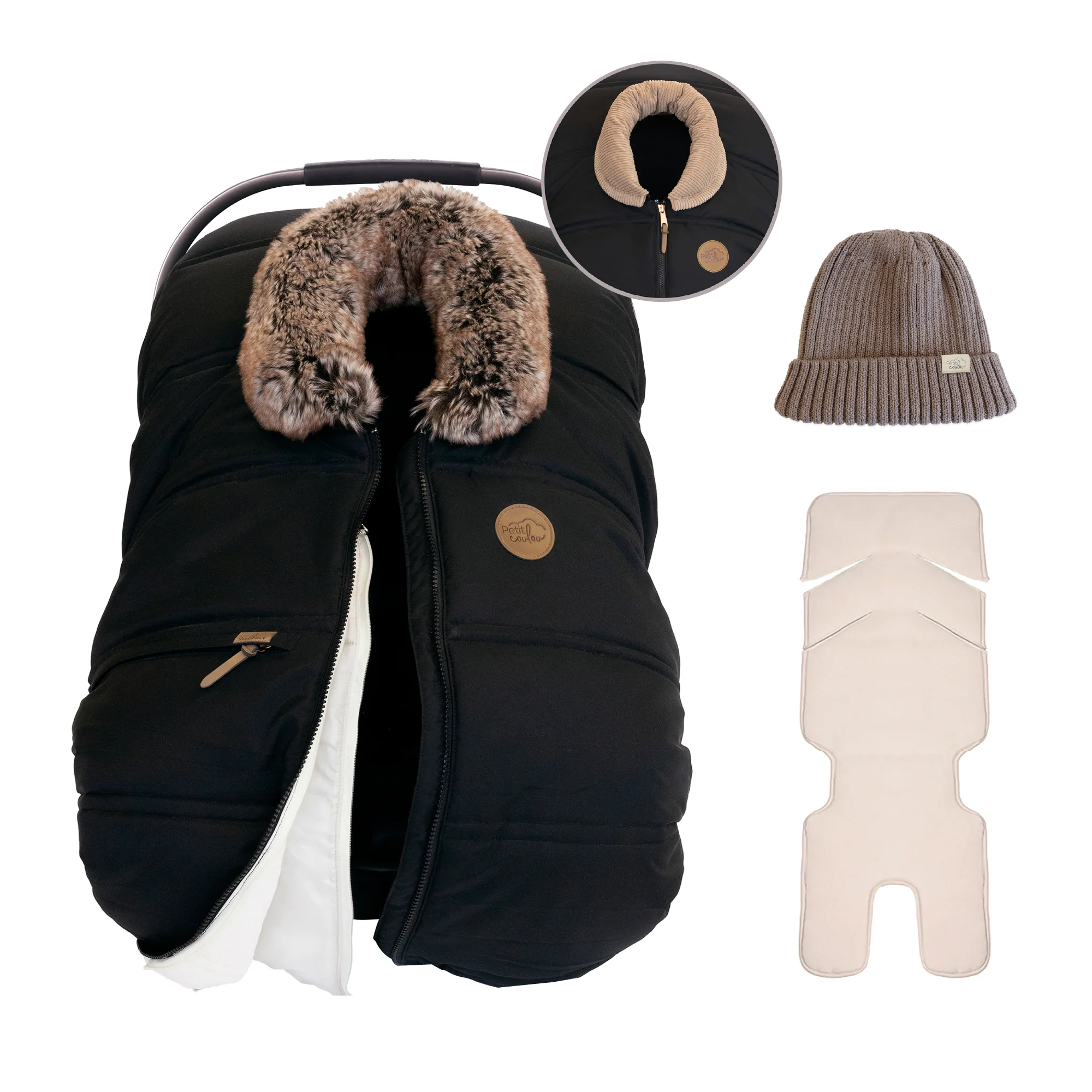 Bundle: 3-Season cover with interchangeable collars, knit beanie and insulated backing