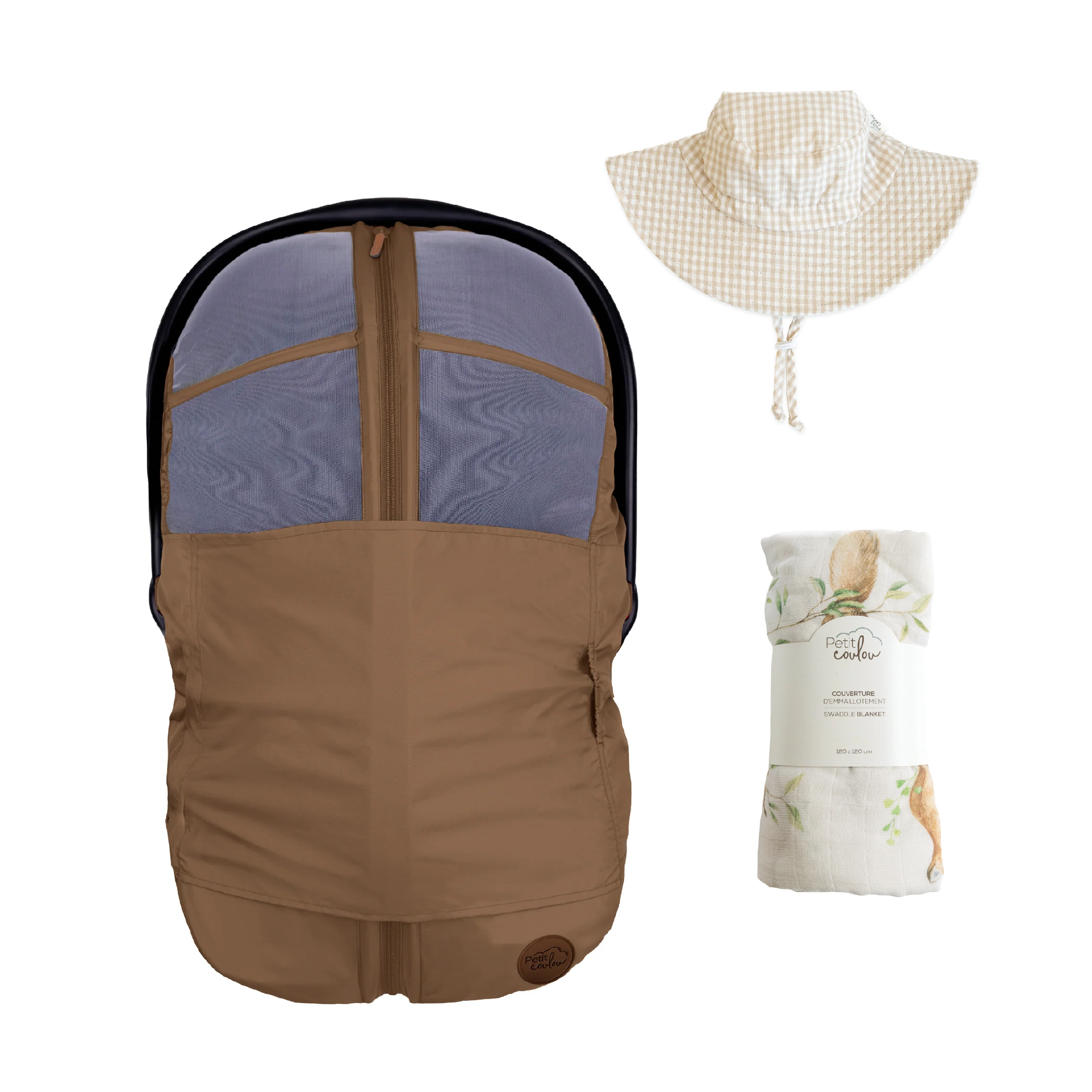 Combo : Housse été 4-en-1 pour siège d'auto avec mousseline et chapeau soleil