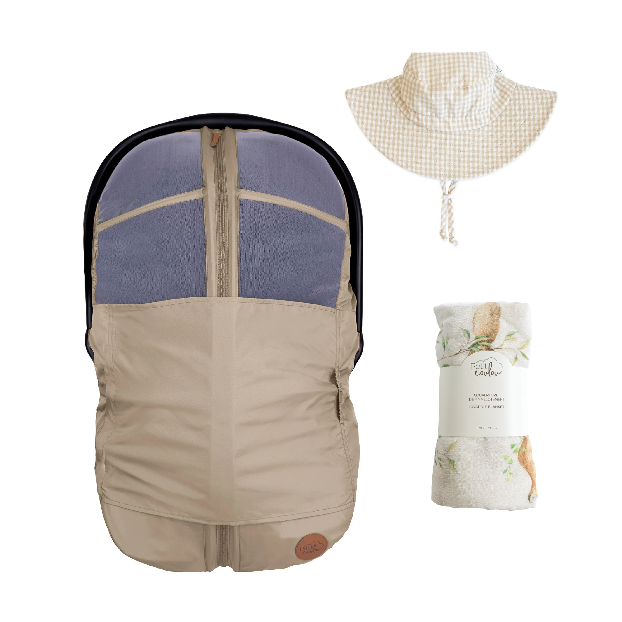 Combo : Housse été 4-en-1 pour siège d'auto avec mousseline et chapeau soleil