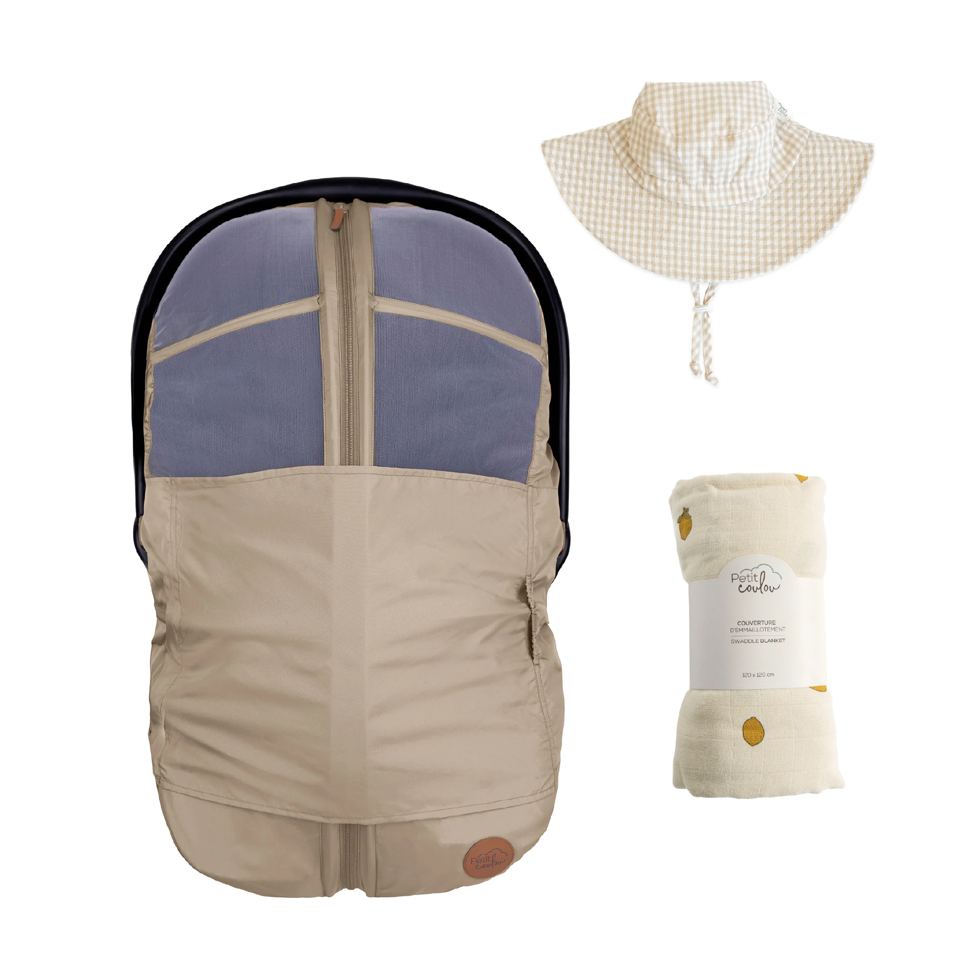 Combo : Housse été 4-en-1 pour siège d'auto avec mousseline et chapeau soleil