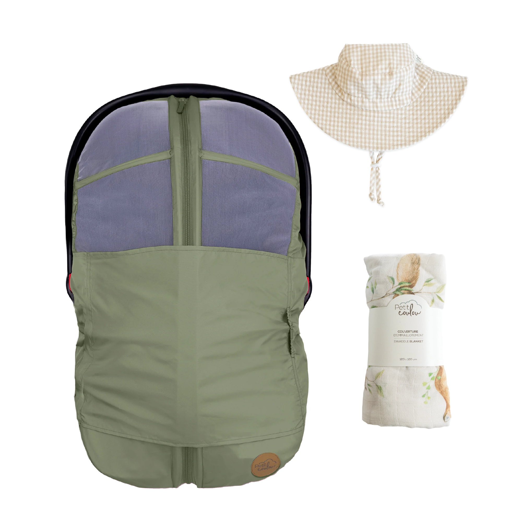 Combo : Housse été 4-en-1 pour siège d'auto avec mousseline et chapeau soleil