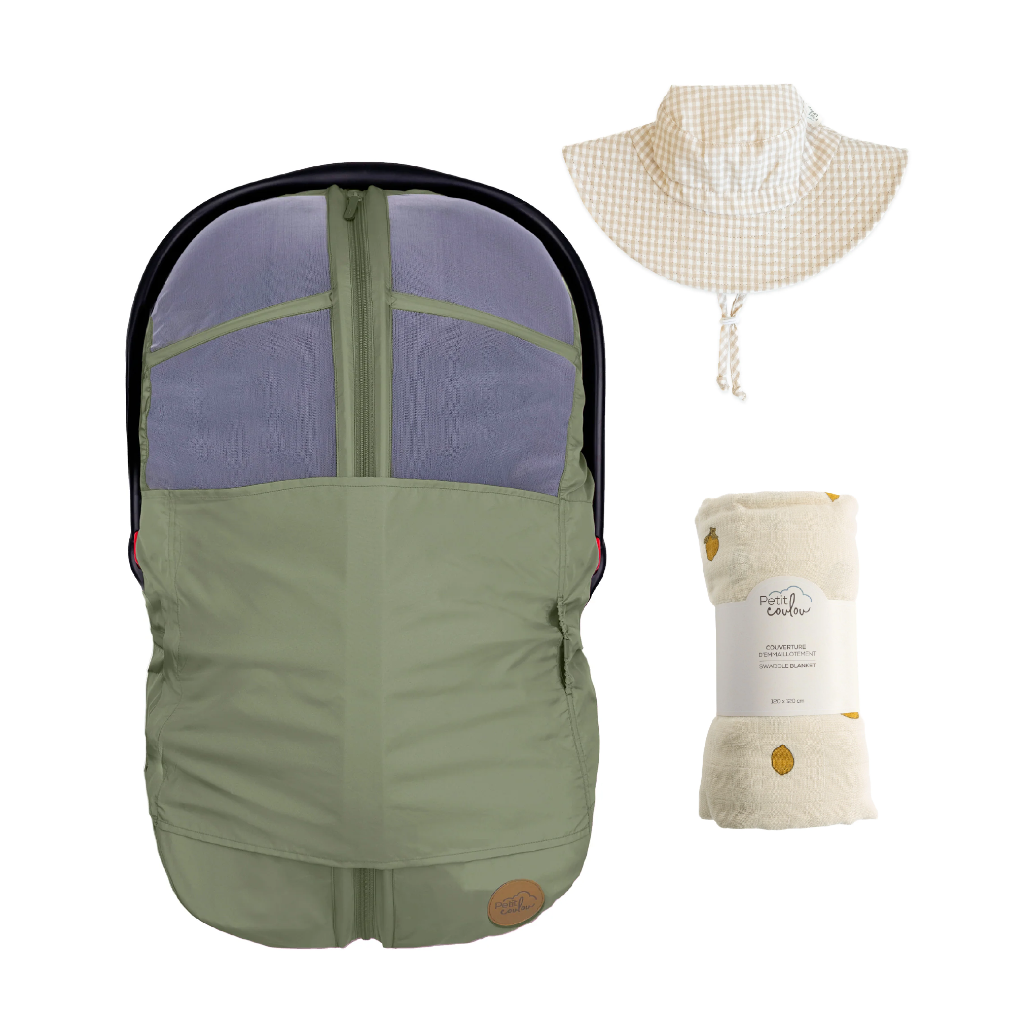 Combo : Housse été 4-en-1 pour siège d'auto avec mousseline et chapeau soleil