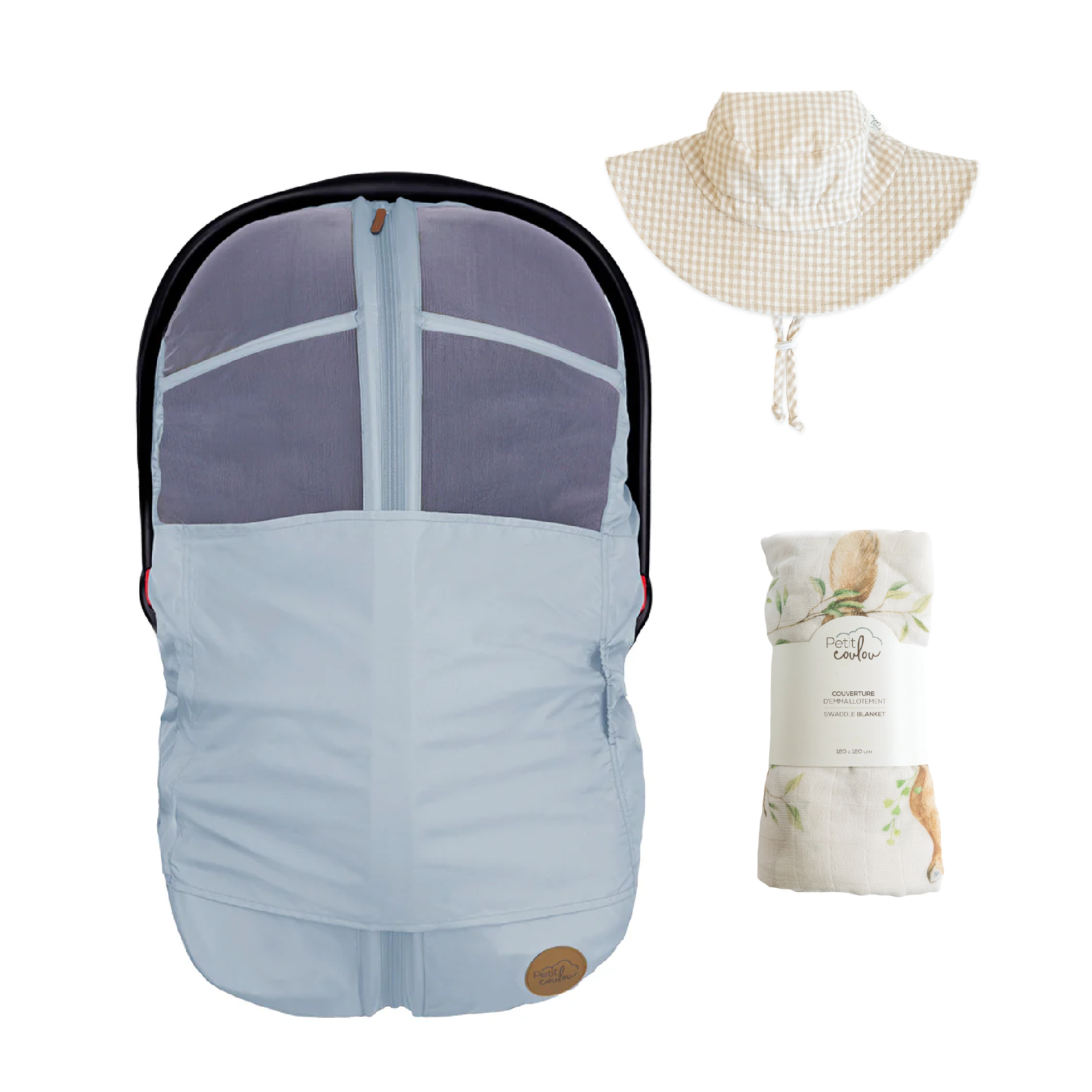 Combo : Housse été 4-en-1 pour siège d'auto avec mousseline et chapeau soleil