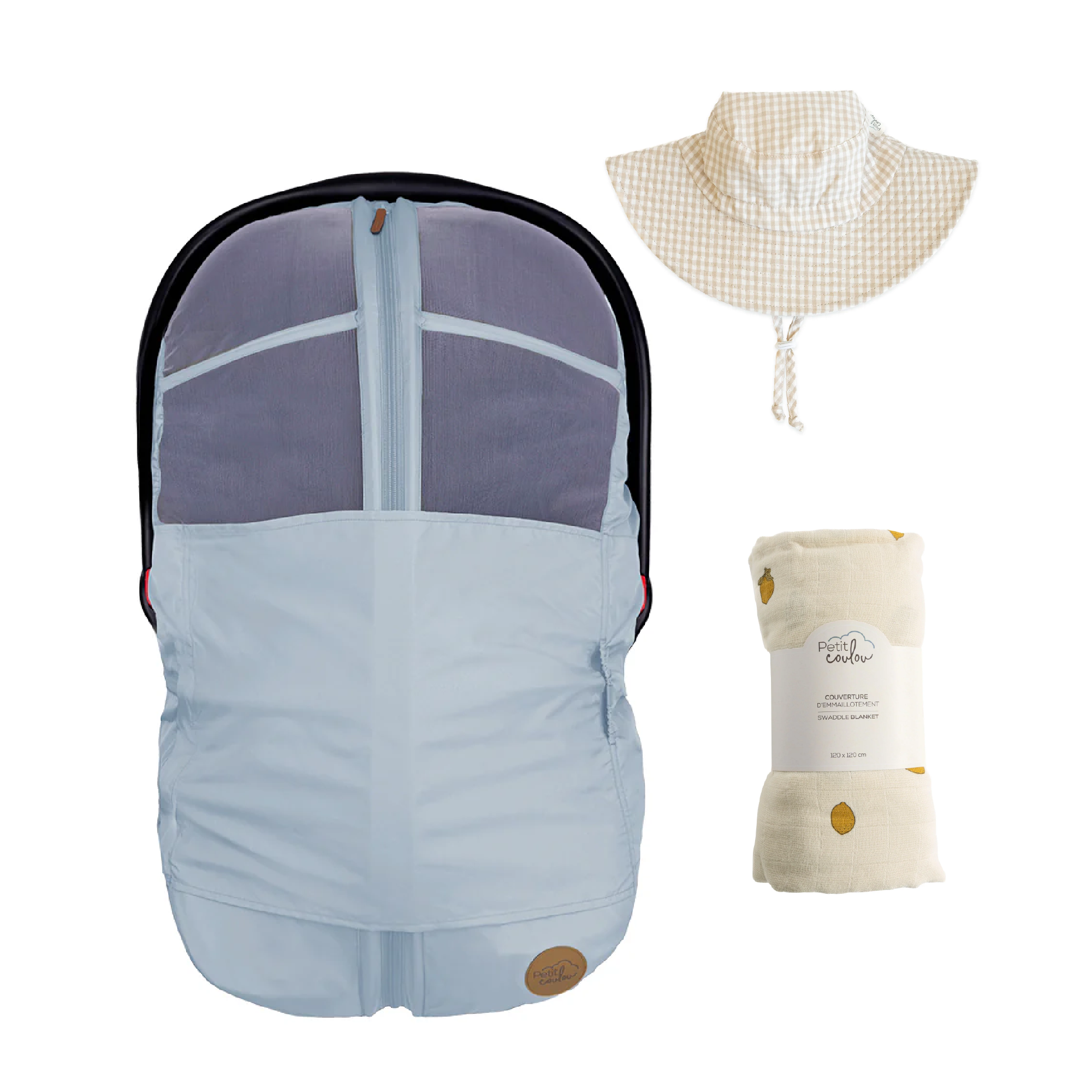 Combo : Housse été 4-en-1 pour siège d'auto avec mousseline et chapeau soleil