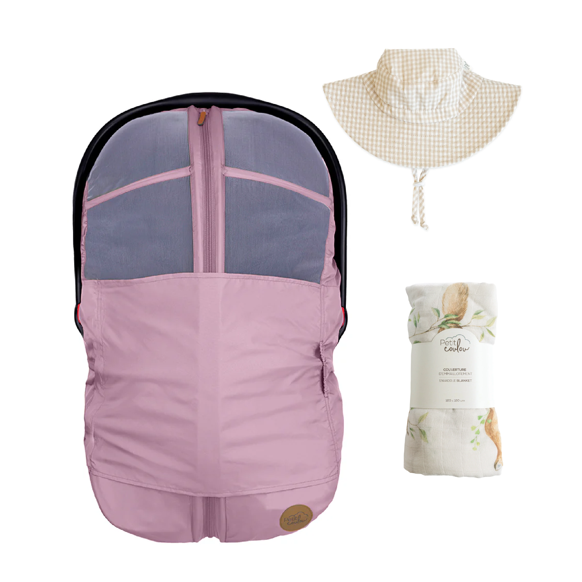 Combo : Housse été 4-en-1 pour siège d'auto avec mousseline et chapeau soleil