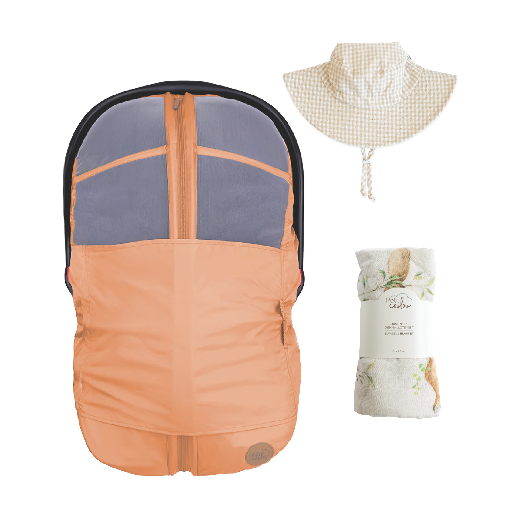 Combo : Housse été 4-en-1 pour siège d'auto avec mousseline et chapeau soleil