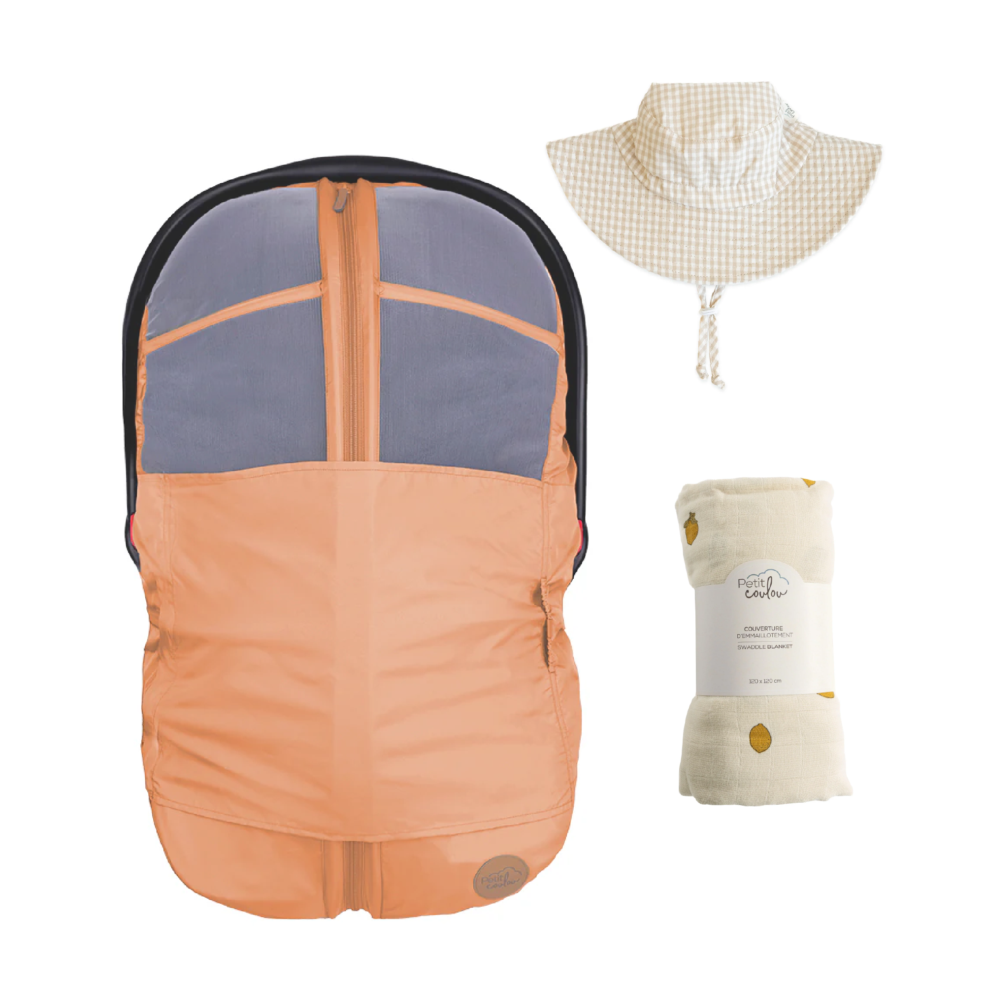 Combo : Housse été 4-en-1 pour siège d'auto avec mousseline et chapeau soleil