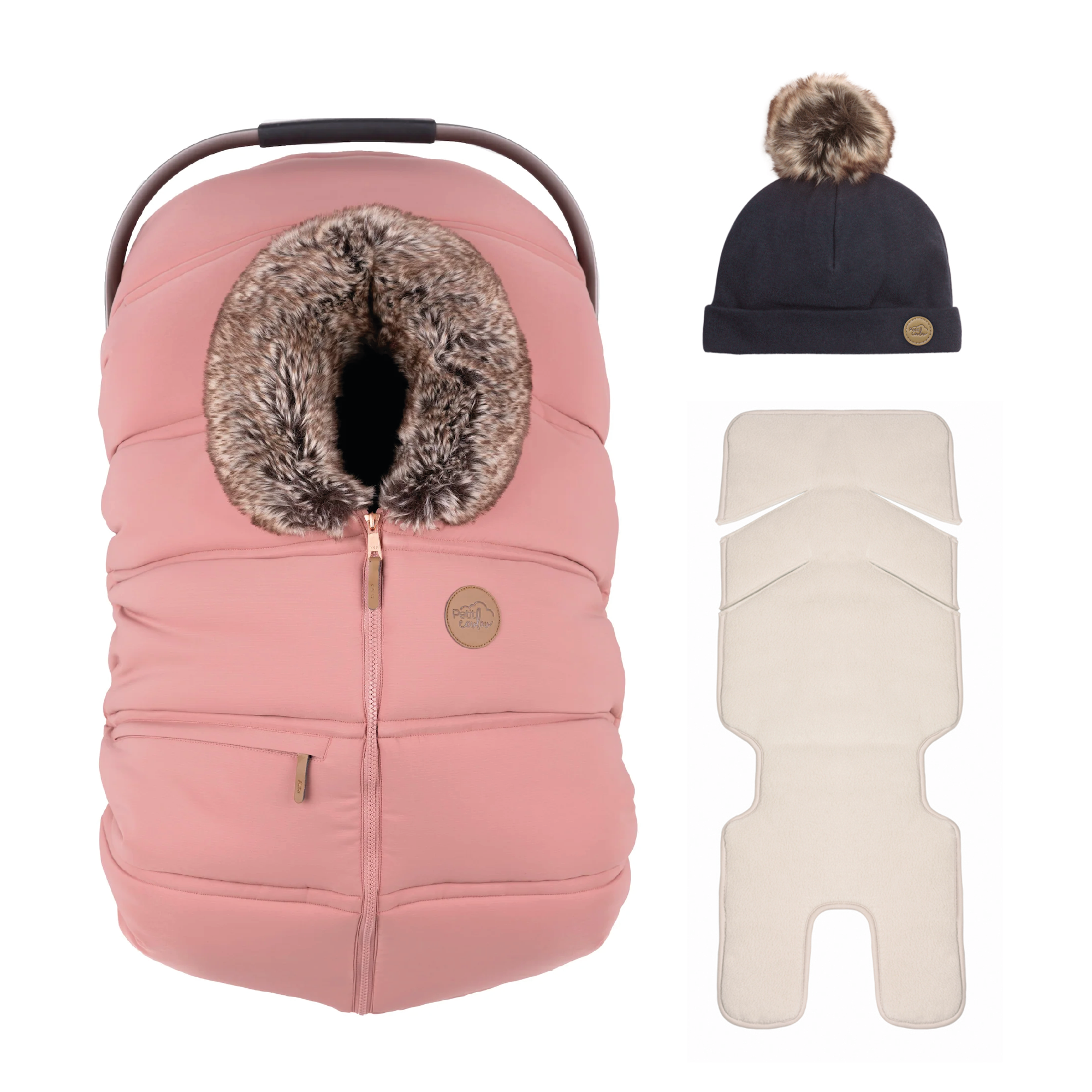 Ensemble : Housse hiver classique avec une tuque pompon 0-6m et un fond isolant