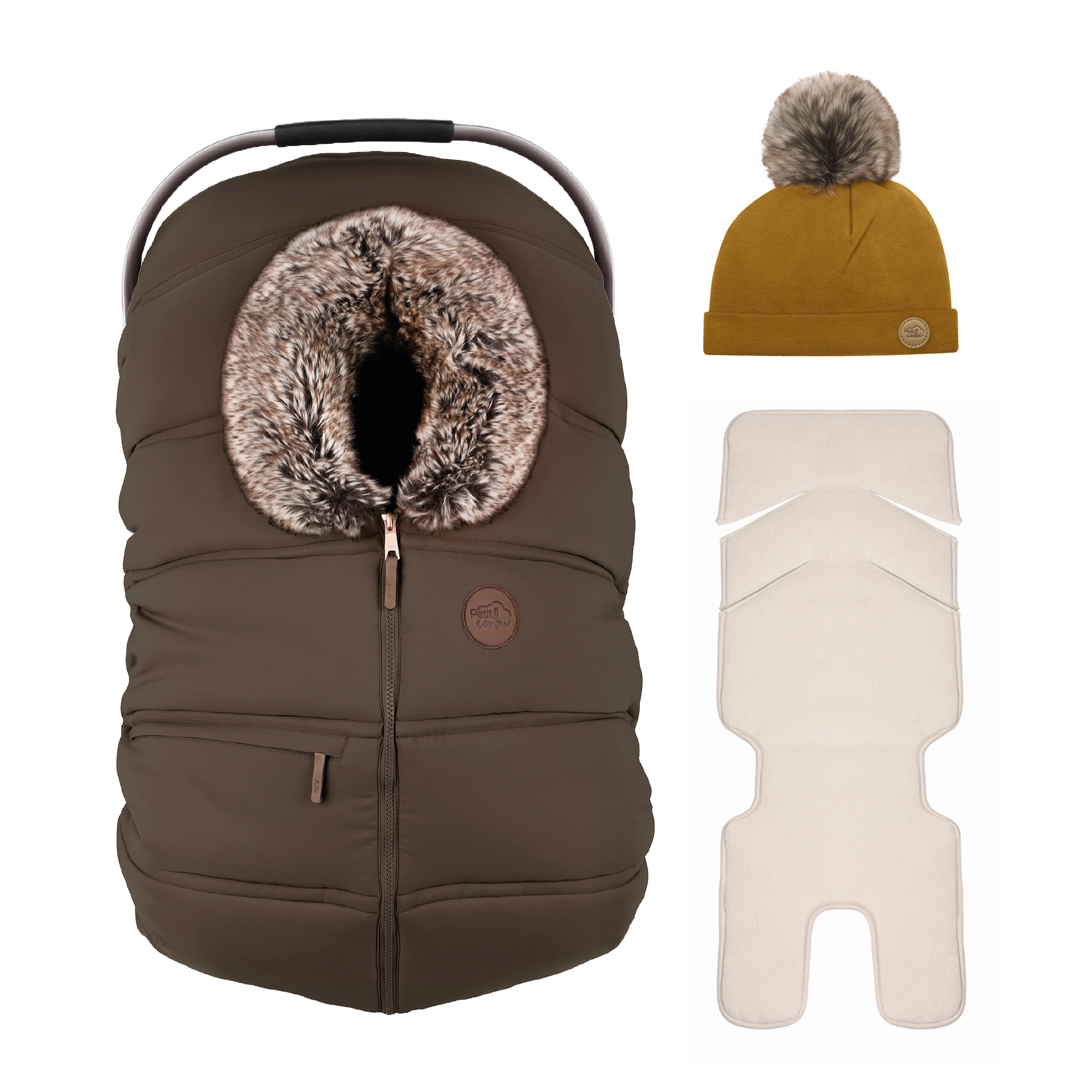 Ensemble : Housse hiver classique avec une tuque pompon 0-6m et un fond isolant