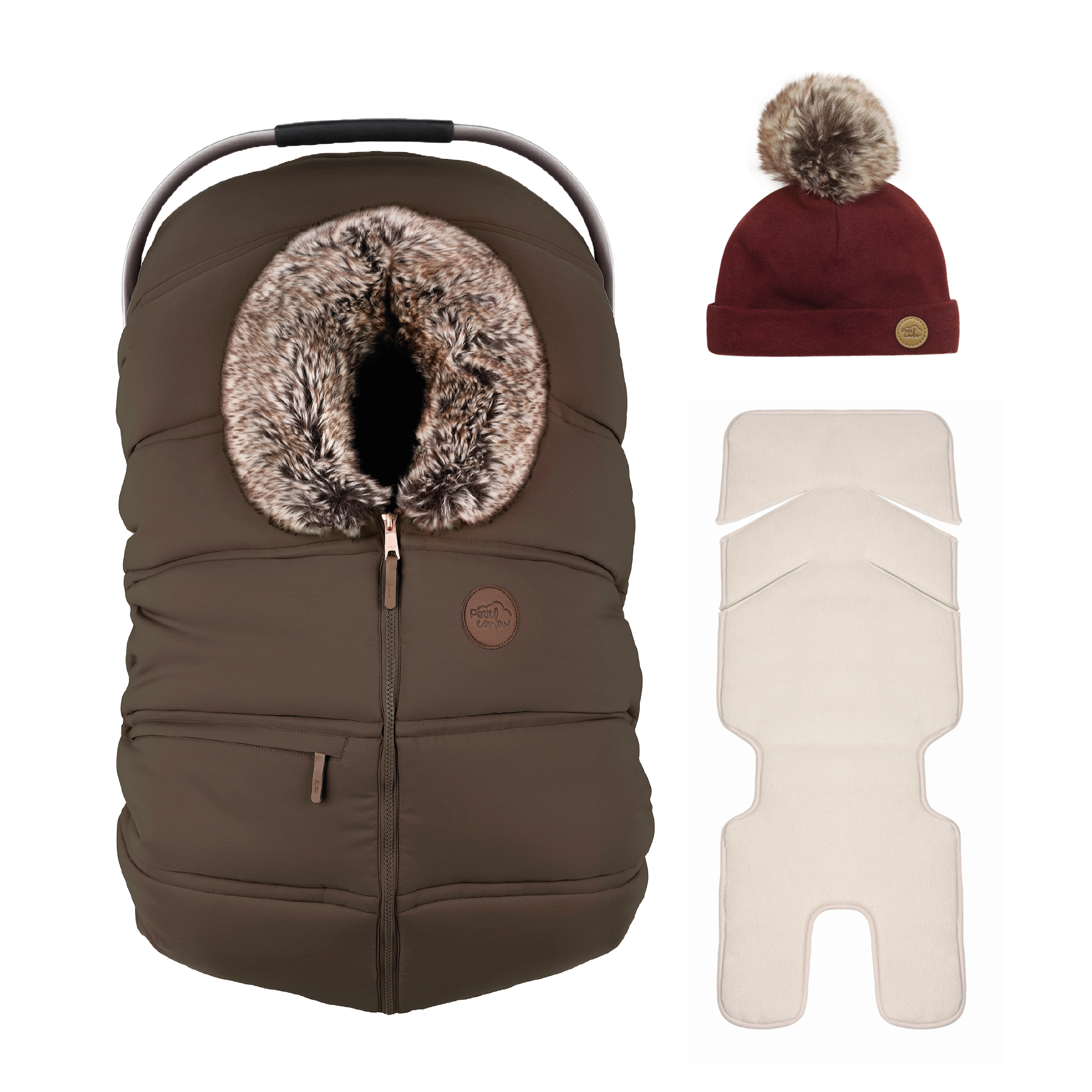 Ensemble : Housse hiver classique avec une tuque pompon 0-6m et un fond isolant