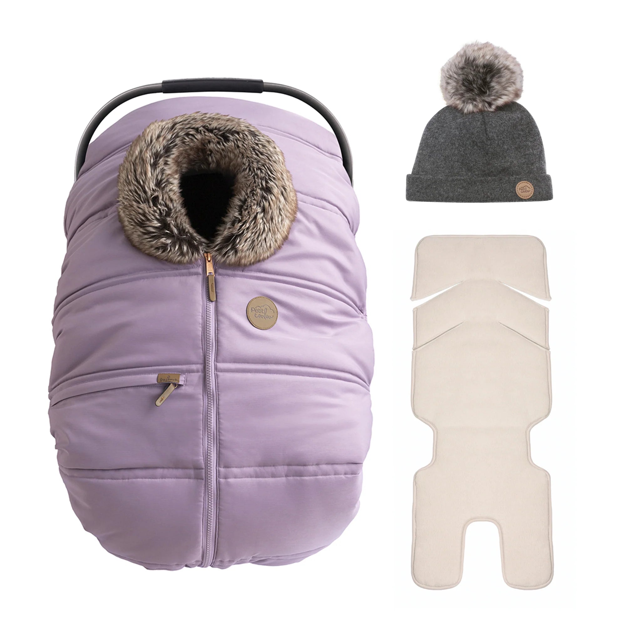Ensemble : Housse 3 saisons classique avec une tuque pompon 0-6m et un fond isolant